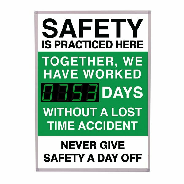 5S Supplies Digital LED Safety Scoreboard Signs with Frame, Safety Is Practiced Here SAFETY-LED- SIPH